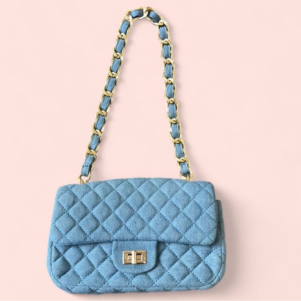 Elegant Blue Quilted Shoulder Bag